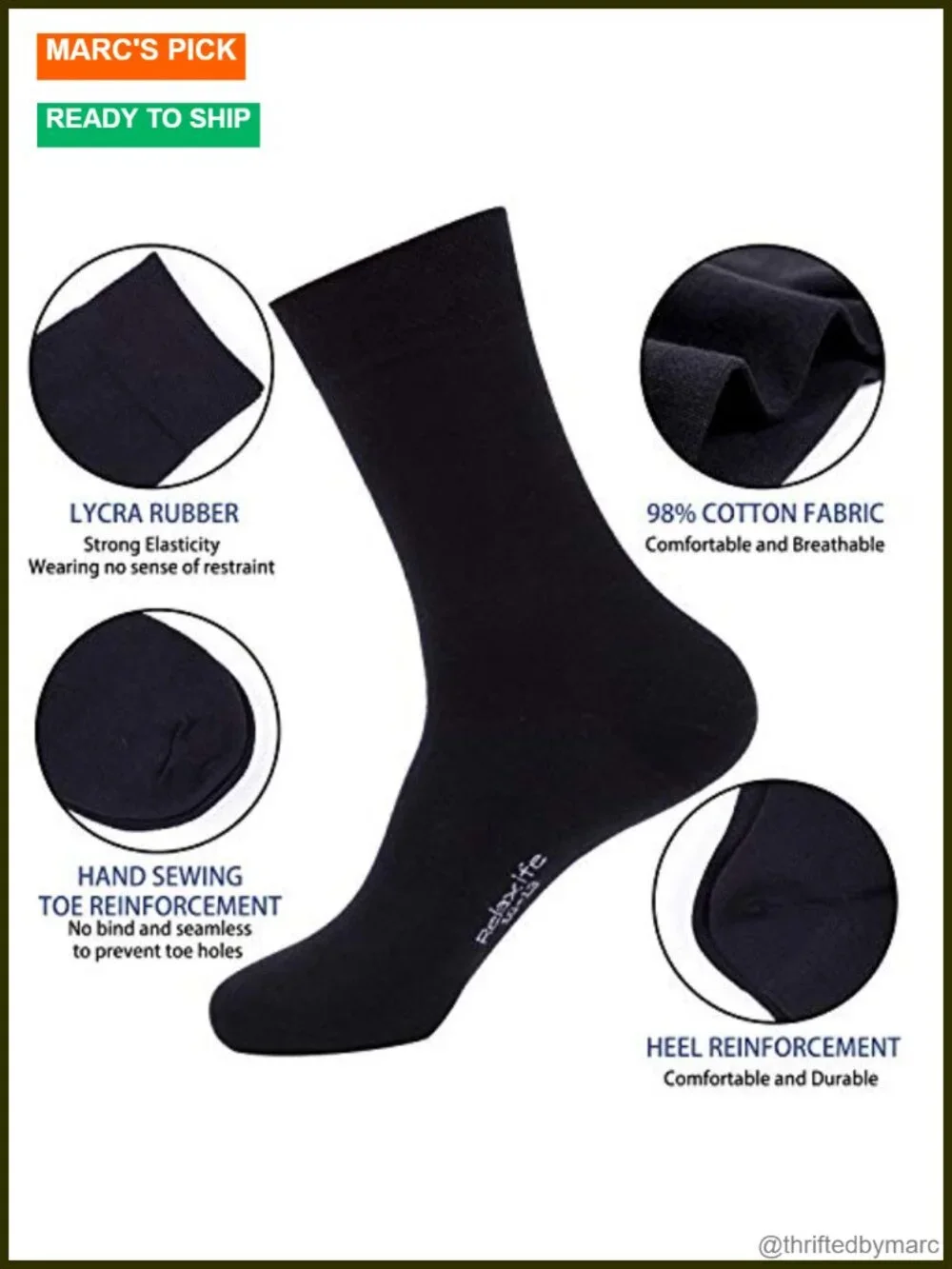 Classic Cotton Dress Socks Thin Lightweight for Office Business Casual Crew 6
